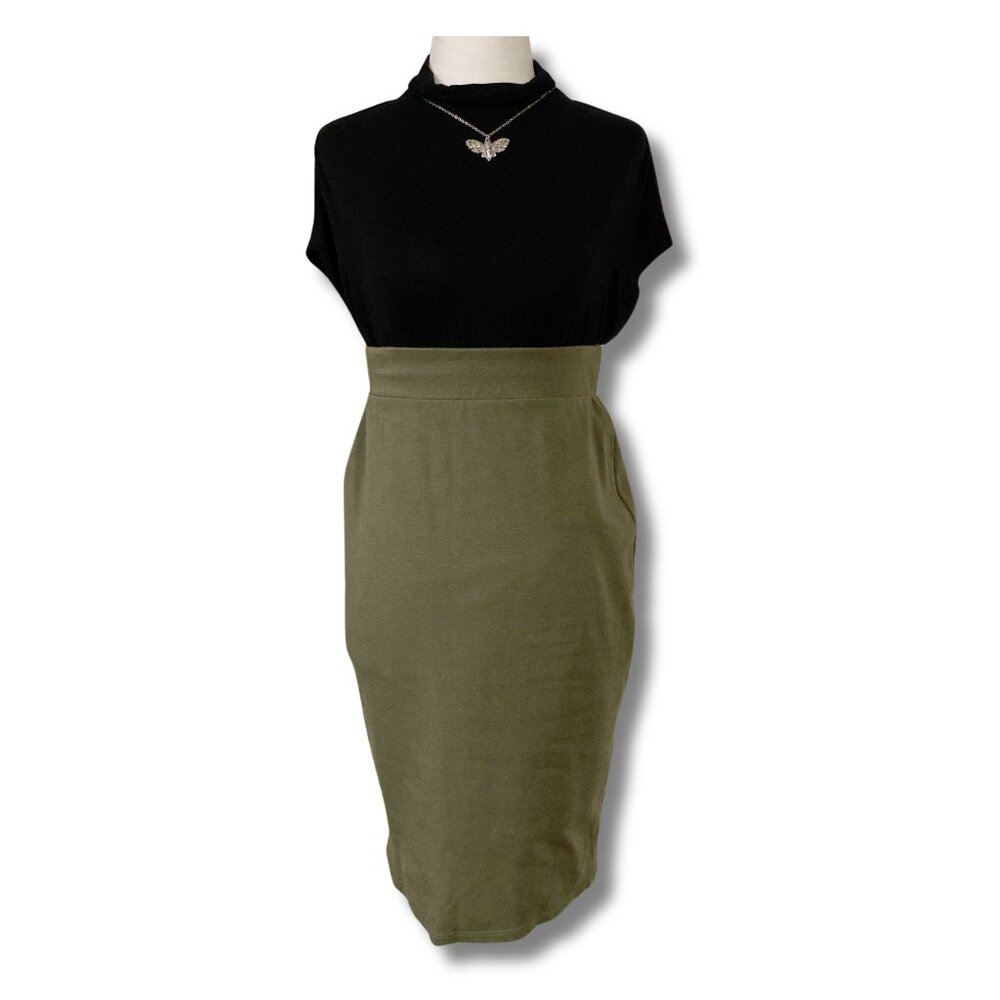 MIKAROSE Olive green stretchy pencil skirt ~ Stretchy elastic waist XS SMALL